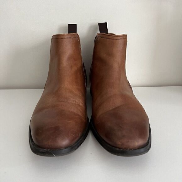 Florsheim Men's Beat Plain Toe Gore Chelsea Boots Size 8 Cognac Brown Leather - Picture 6 of 13